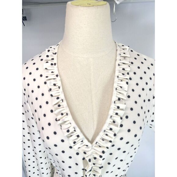 Zara White Black Polka Dot Mini Dress Ruched Draped Size XS Sexy - Picture 9 of 16
